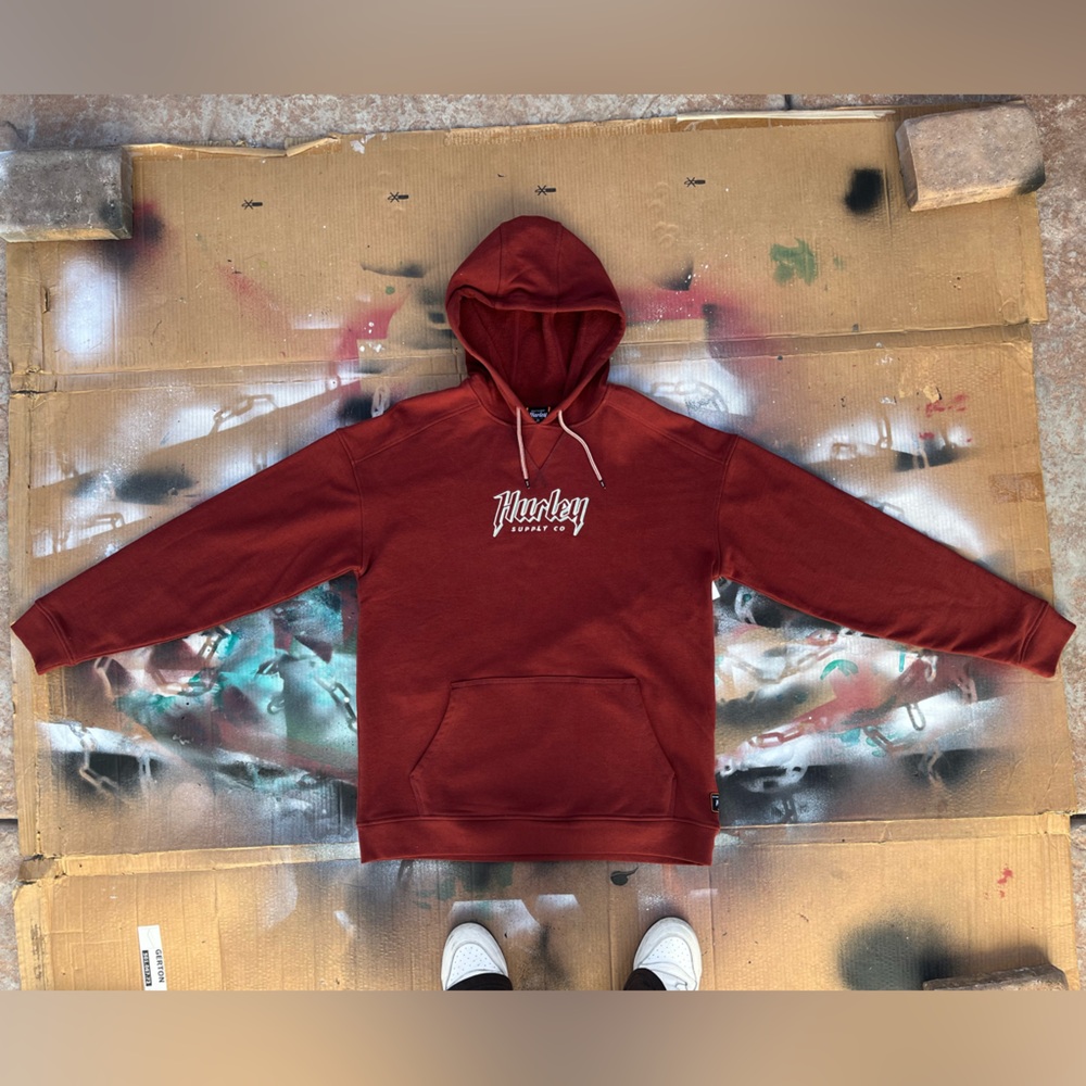 Hurley Maroon Hoodie with White Text
